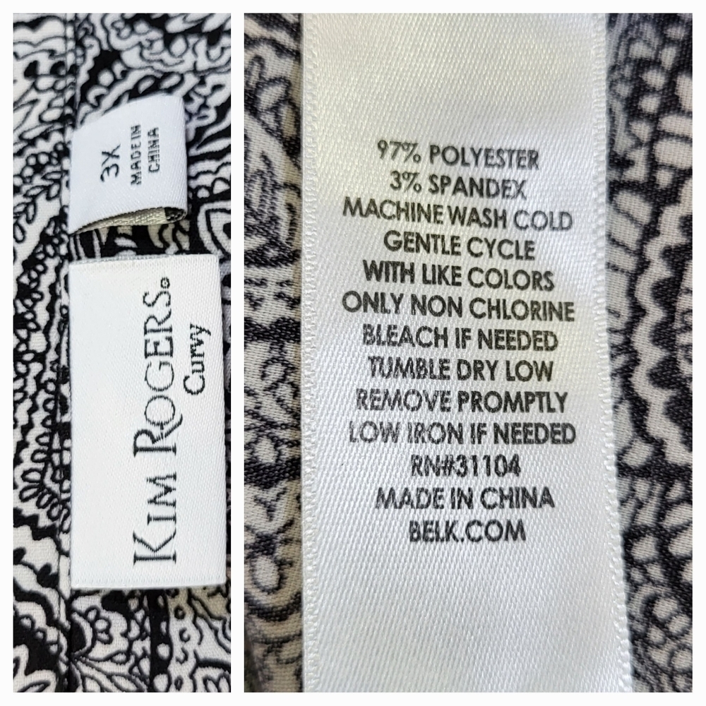 KIM ROGERS Black and White Paisley Button-up Blouse - Size 3X or Size 24W - Picture 3 of 3